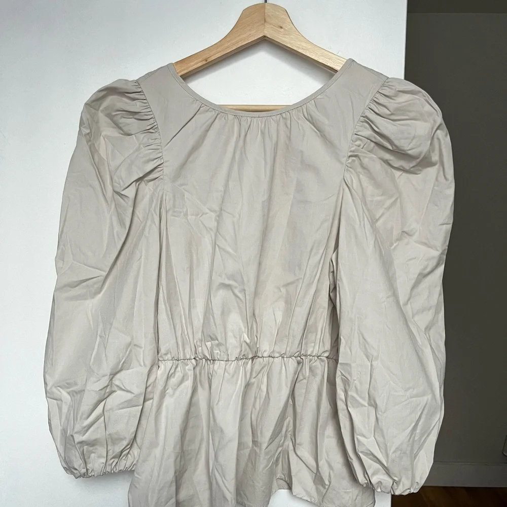 ZARA TOP WITH PUFF SLEEVES Grey / Beige | 3136/545 Size XS